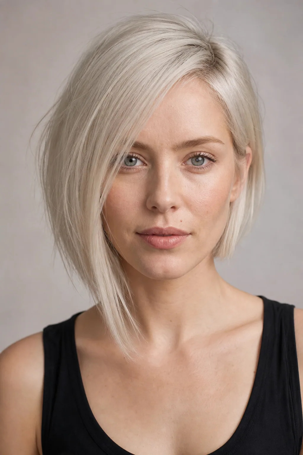 Asymmetric bob cut longer on one side for a modern imbalance on fine straight hair