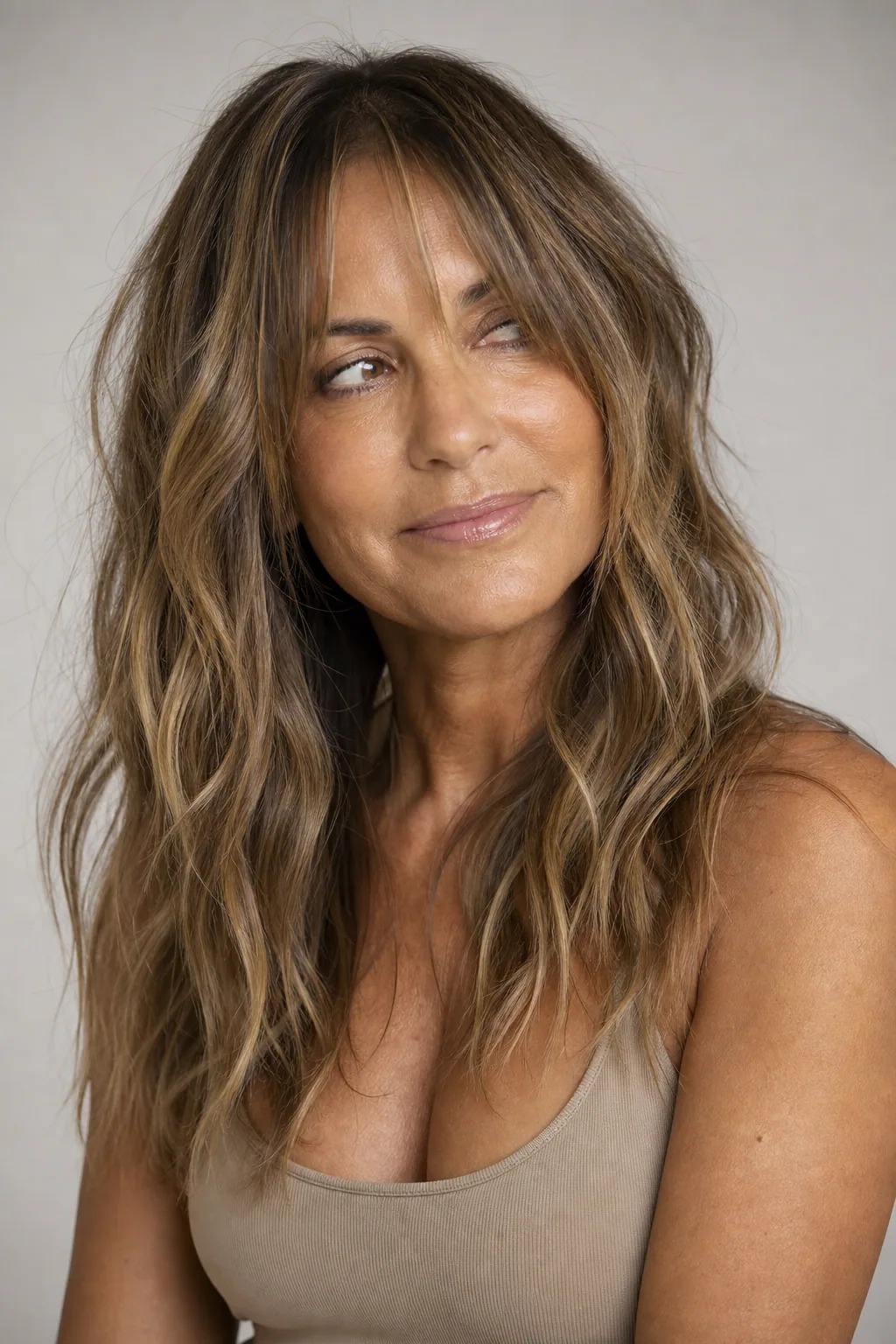Beachy wavy long shag with tousled bends and piece-y texture on fine wavy hair