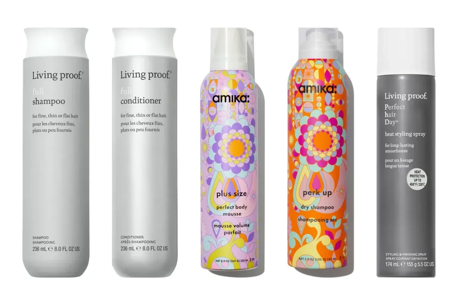 The five products that matter for fine hair: volumizing shampoo, light conditioner, mousse, dry shampoo and heat protectant