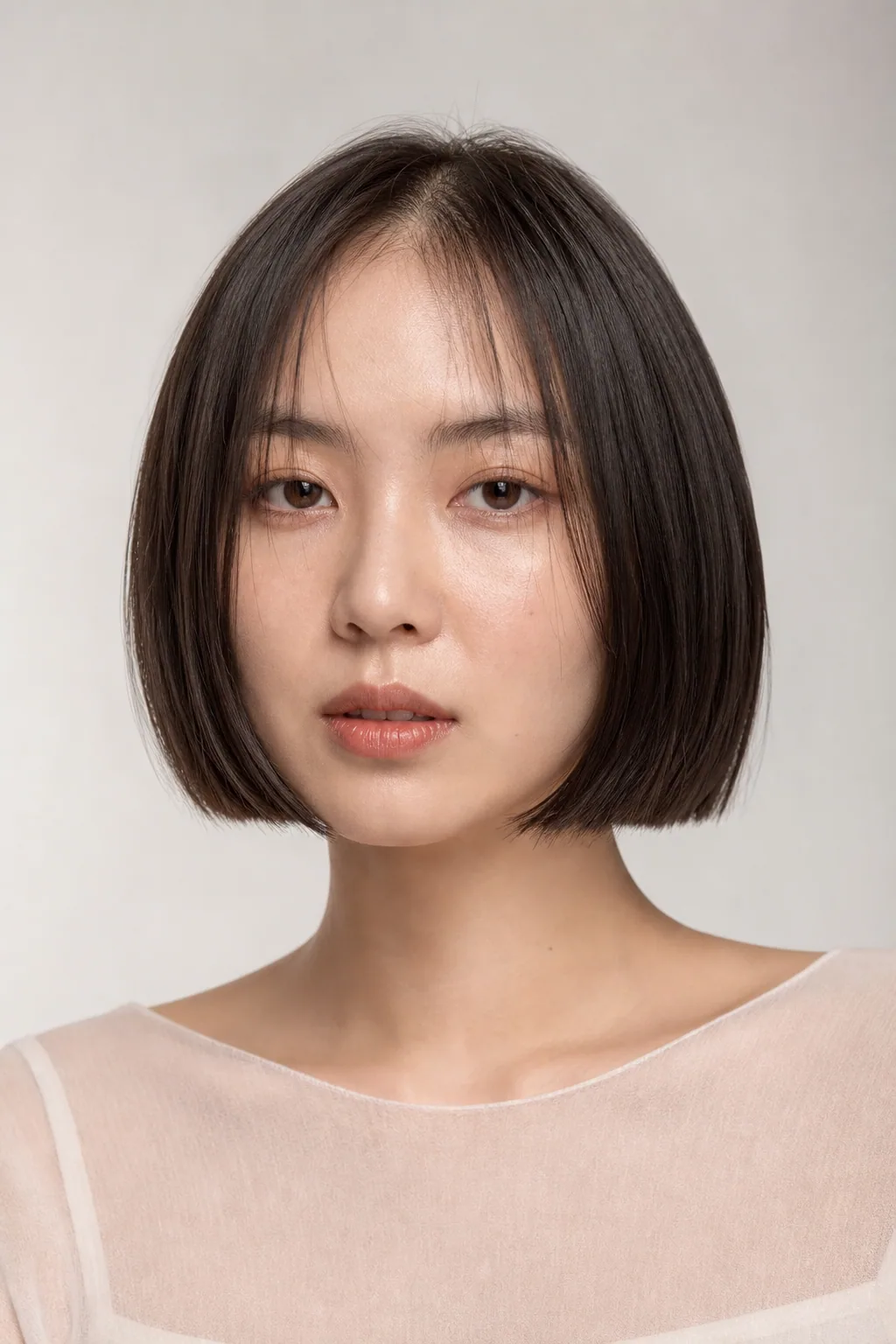 Blunt chin-length bob with a dense perimeter line making the ends look thicker on fine straight hair