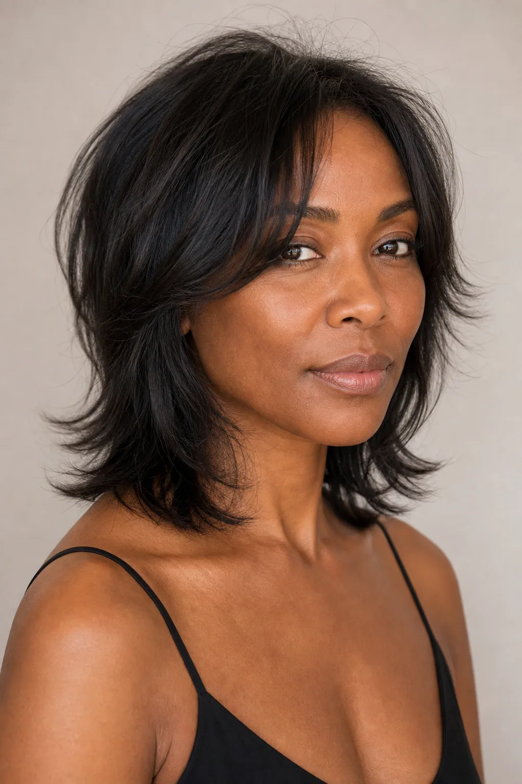 Collarbone-length butterfly cut with shorter face-framing layers on fine hair