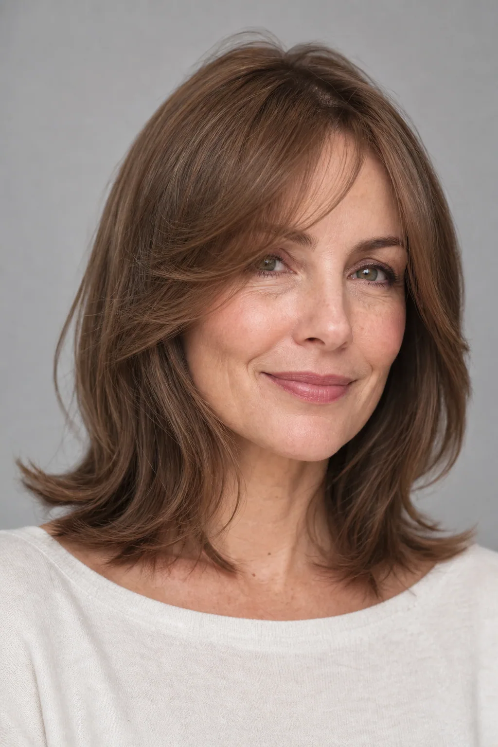 Shoulder-length lob butterfly cut with soft layers on fine hair