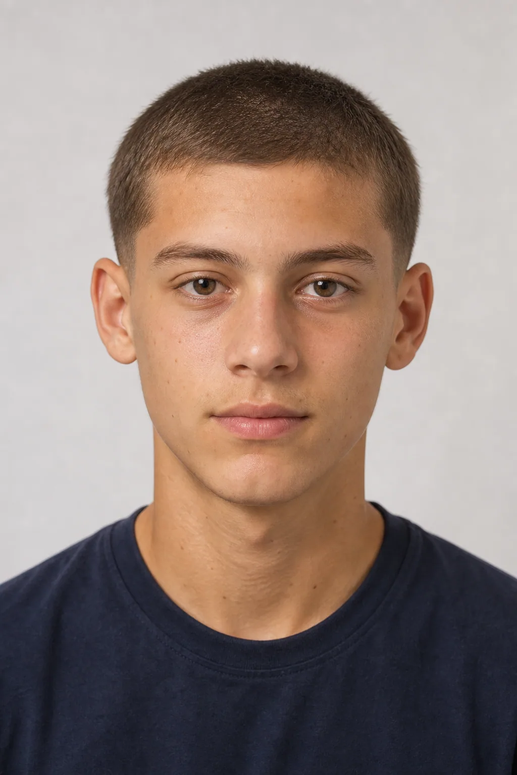 Teenage boy with a number 3 buzz cut and soft taper on thin hair