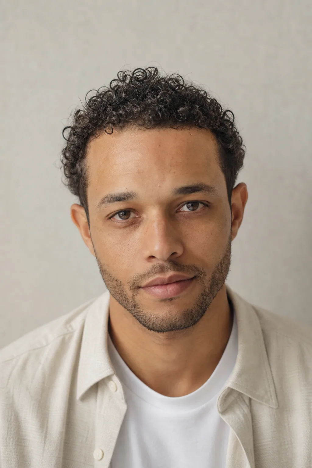 Curly top with a low taper on a man with thin curly hair