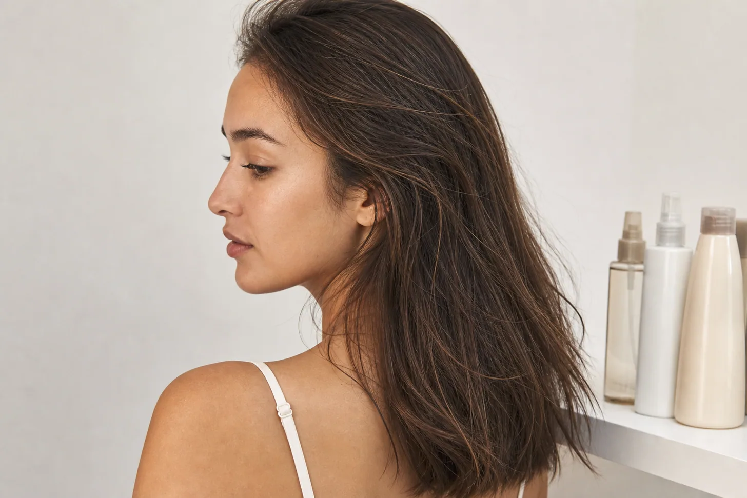 Fine, oily hair looking balanced and clean at the roots