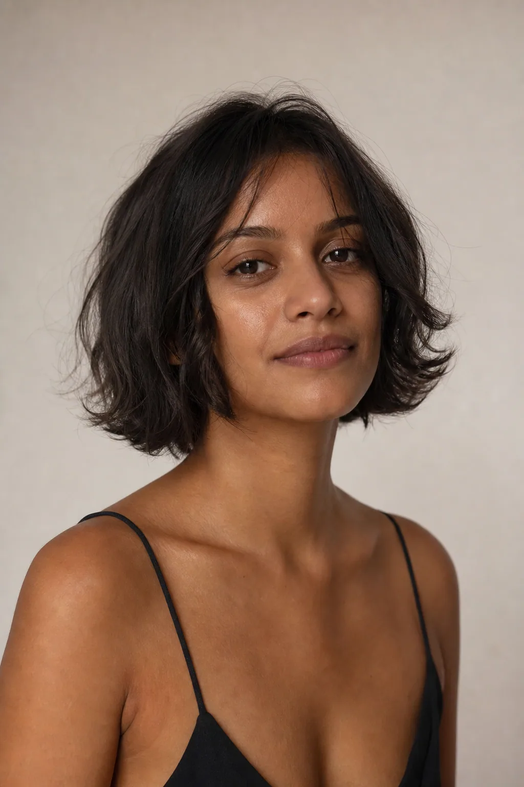 Air-dried French bob with a natural bend on fine wavy hair, an effortless low-heat finish