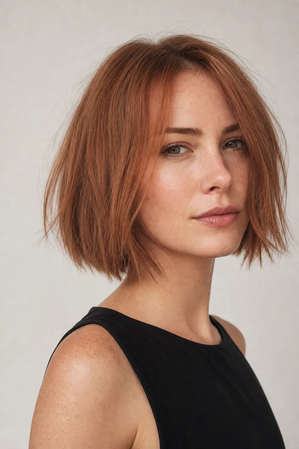 Piece-y point-cut French bob with separated textured ends on fine hair