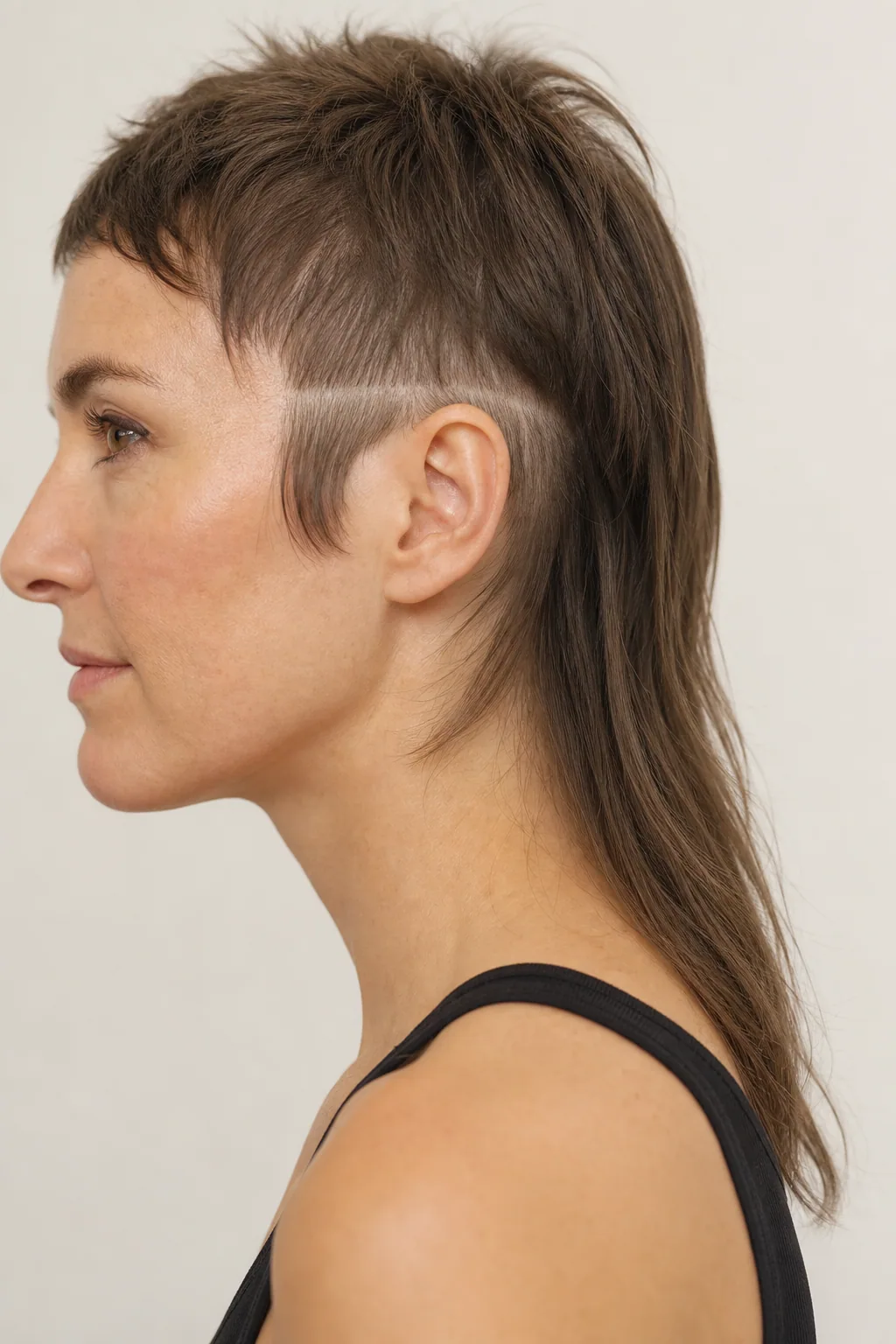 Hard-disconnected mullet showing a visible step where short sides meet a long tail, illustrating what to avoid on fine hair