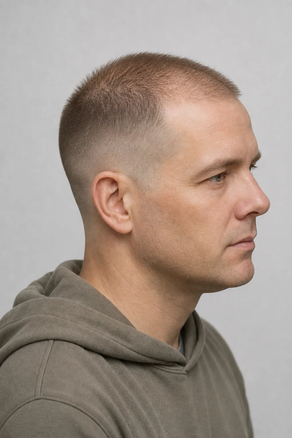 High and tight haircut with a very short top on a man with thinning hair