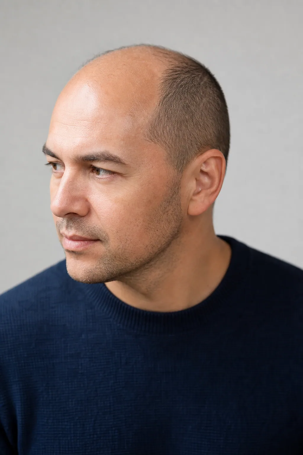 Sides and back clipped very close on a man who is bald on top