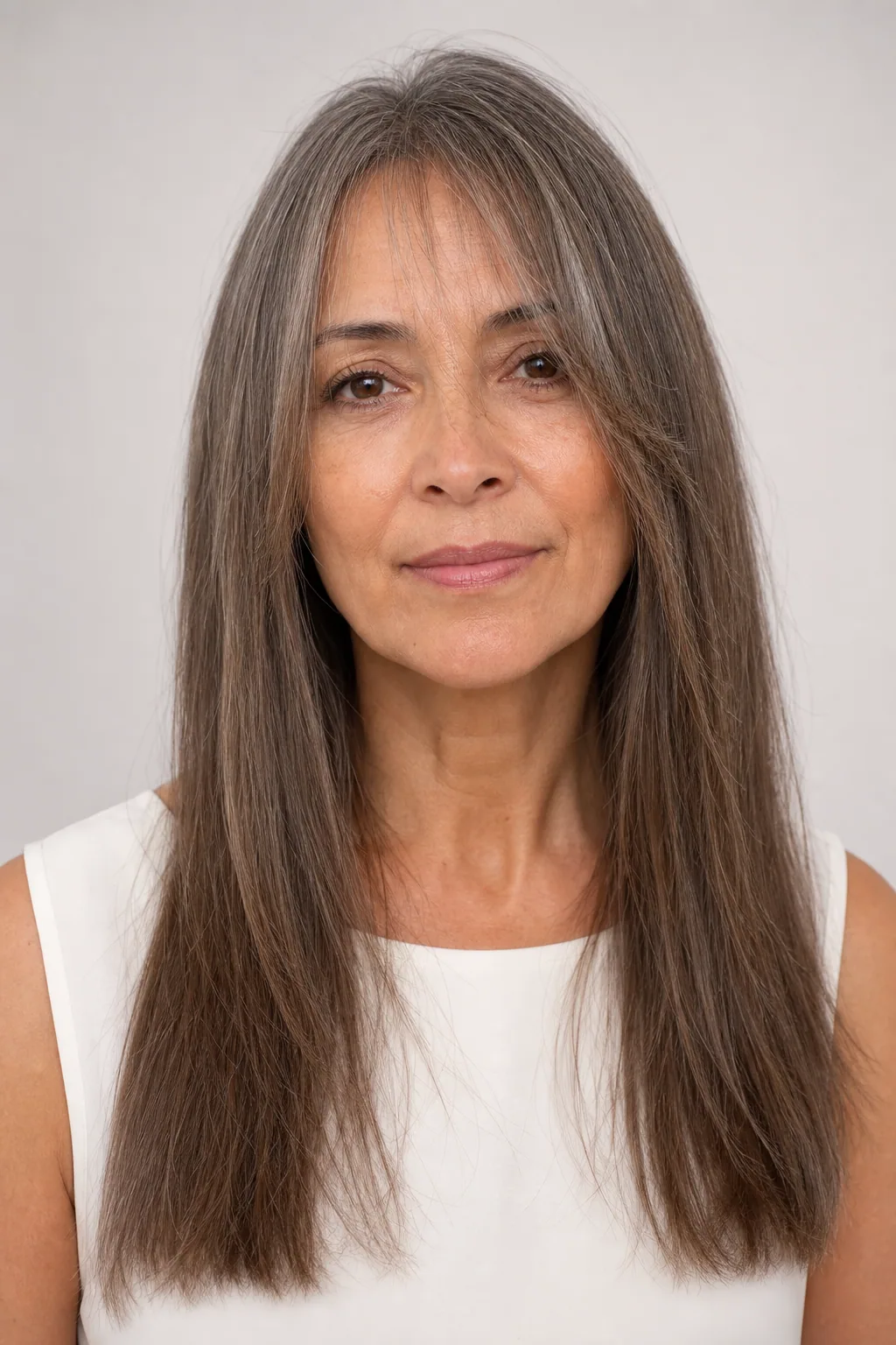 Long hair with soft invisible internal layers and a blunt perimeter on fine thin hair