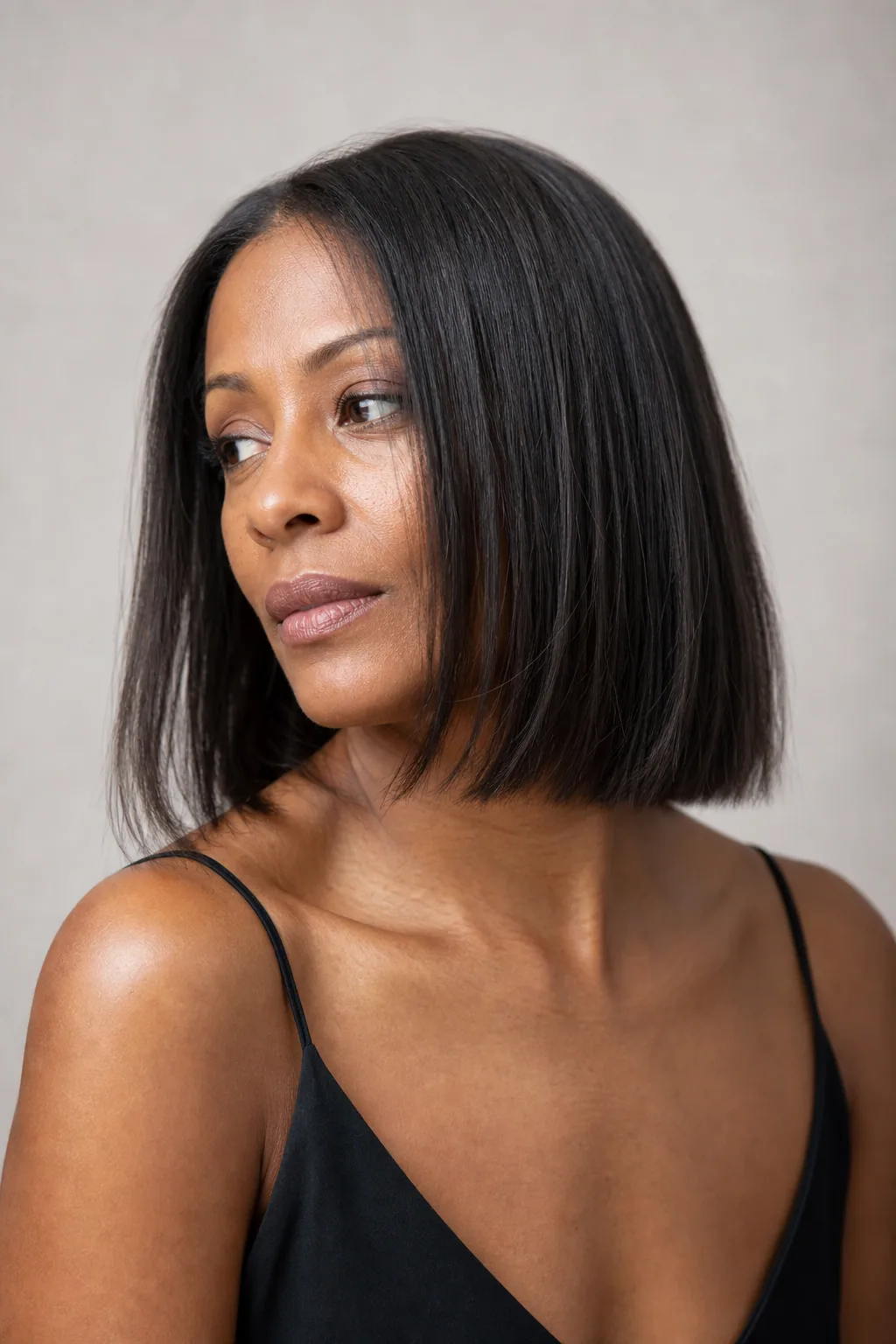 Lob with invisible internal layers and a blunt perimeter adding swing on fine hair