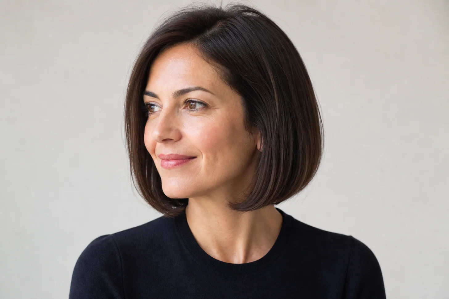 Italian bob with a full rounded hem on fine dark-brown hair