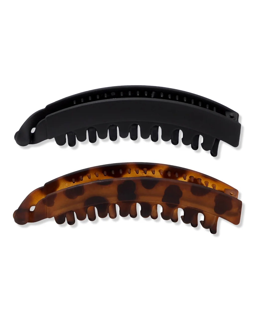 Kitsch Banana Clips in black and tortoiseshell, interlocking-tooth clips for fine hair