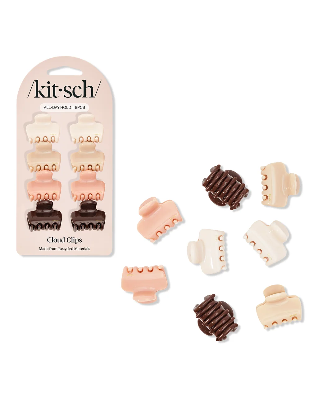 Kitsch recycled plastic mini puffy claw clips in neutral tones