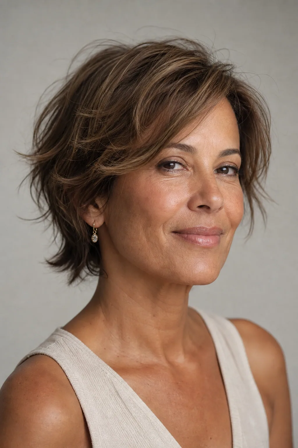 Softly layered long pixie with light internal layers adding movement to fine hair