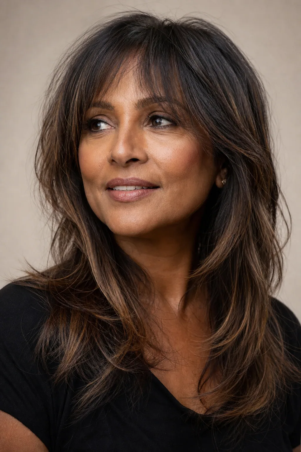 Long shag with dimensional face-framing highlights adding depth to fine hair