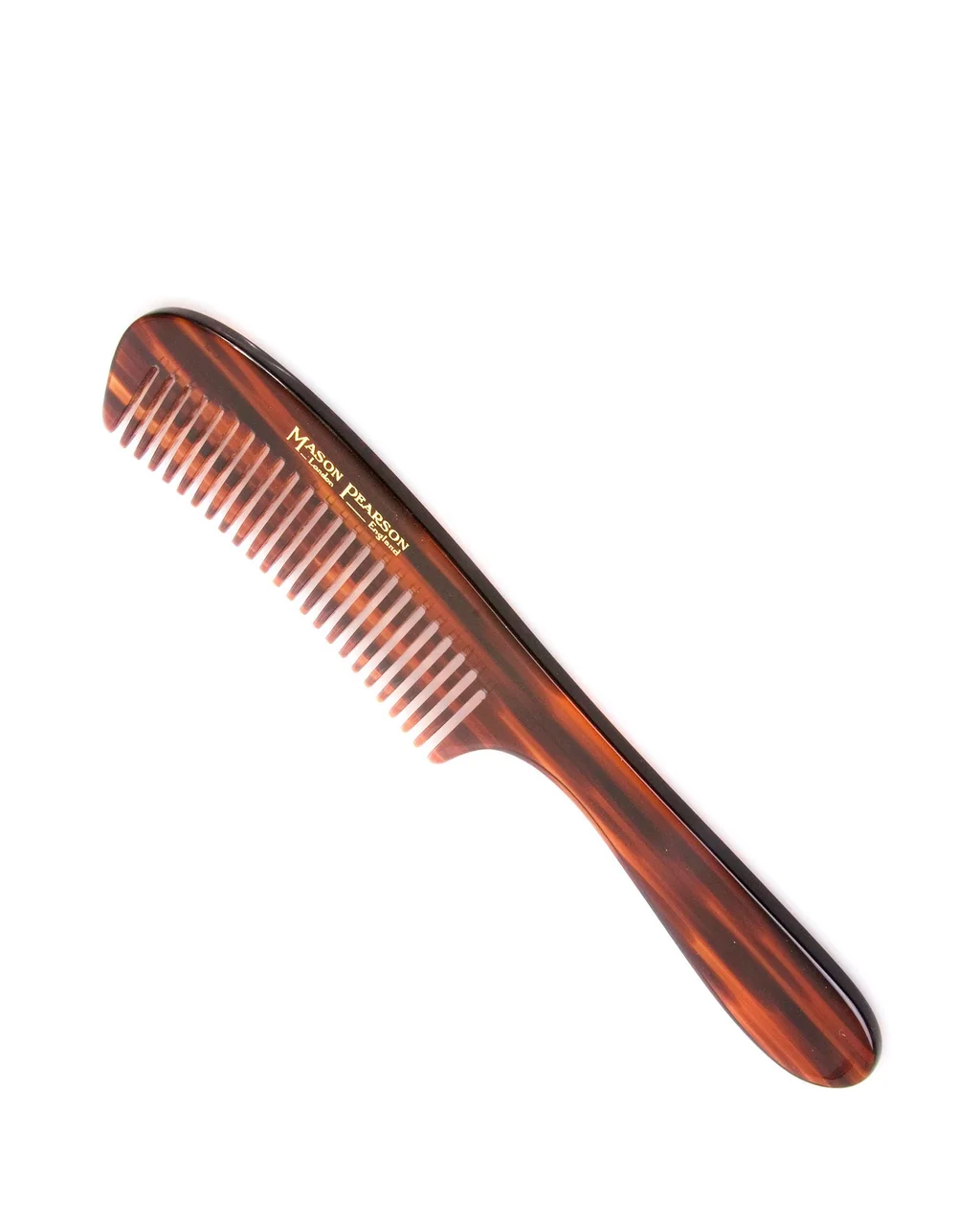Mason Pearson Detangling Comb C2 in tortoiseshell cellulose acetate, a handmade comb for fine hair