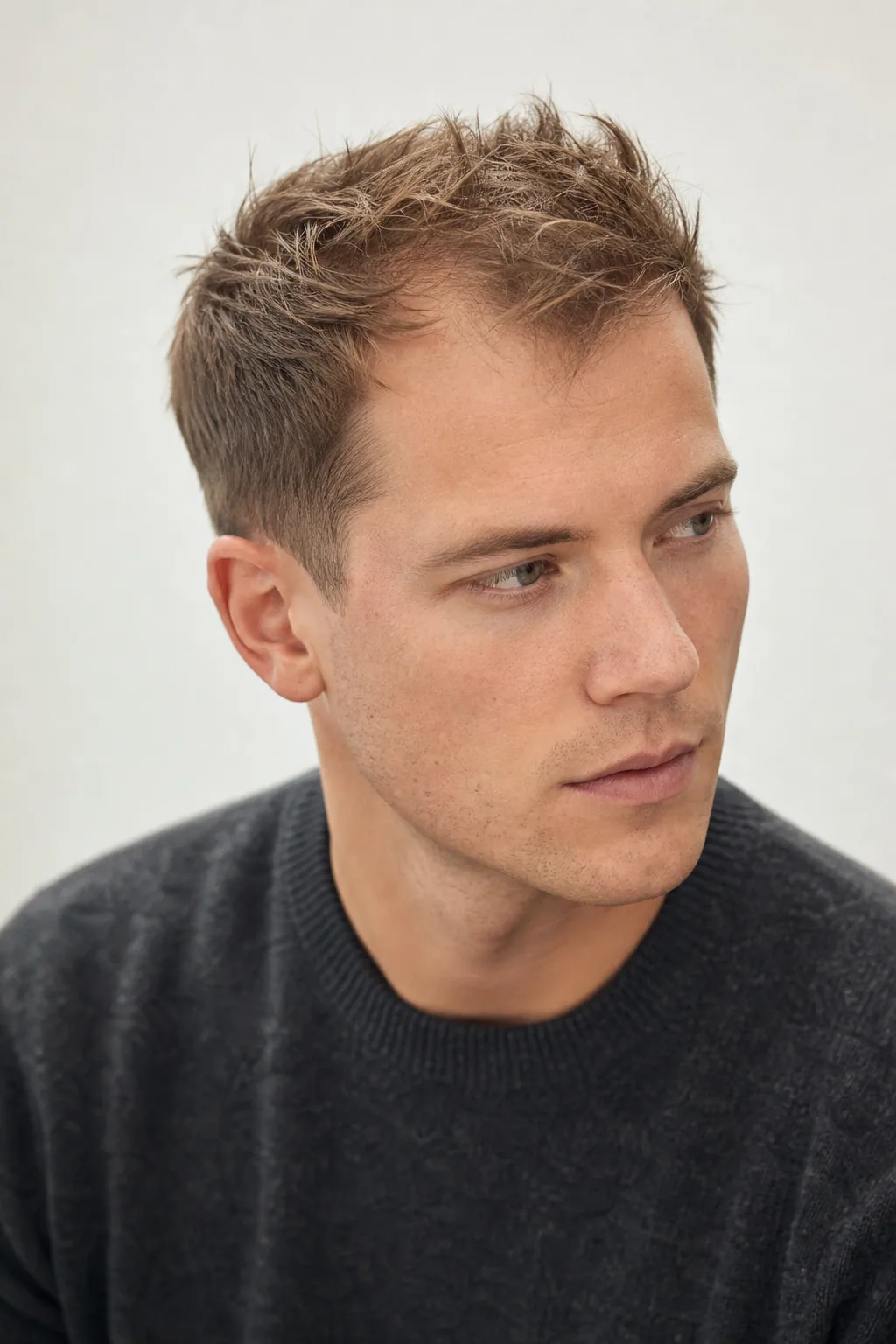 Messy textured top with a matte finish on slightly thinning hair
