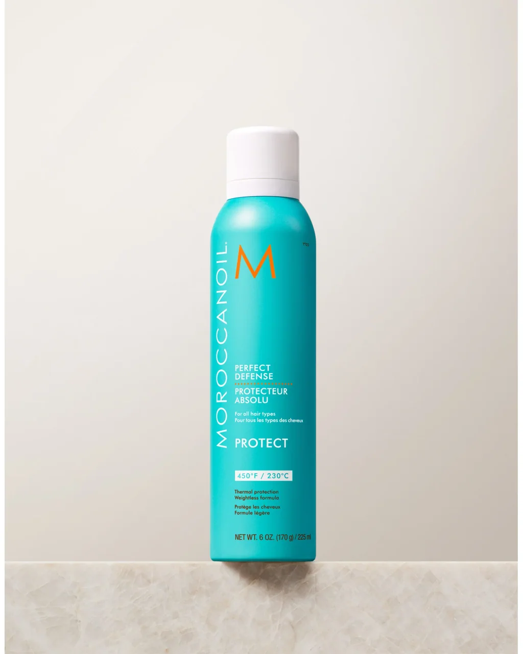 Moroccanoil Perfect Defense, a weightless dry 450°F heat-protectant mist for fine hair