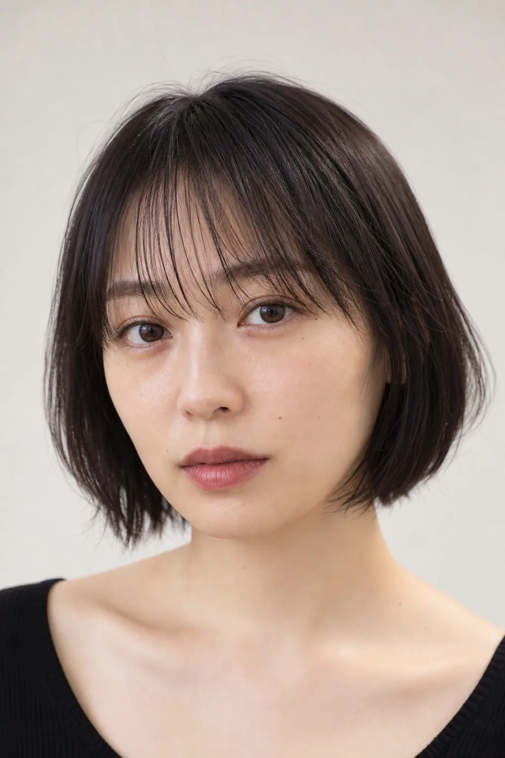 Rounded soft gamine crop cut close to the head on fine thin hair