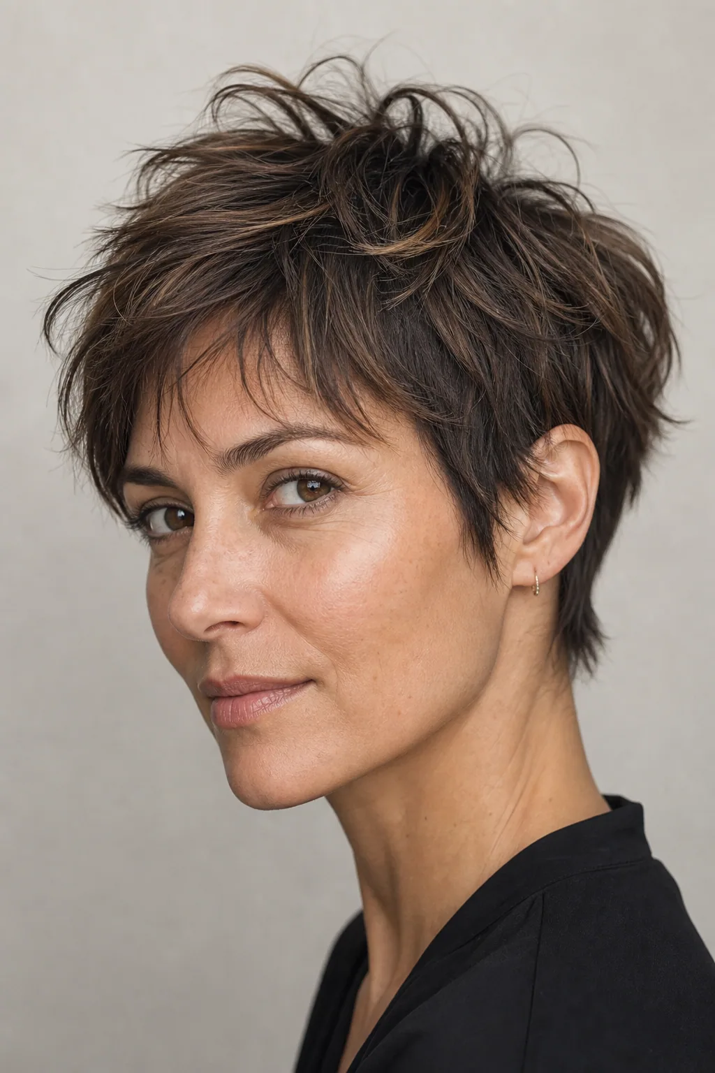 Shixie shag-pixie hybrid with a textured crown building lift on fine straight hair