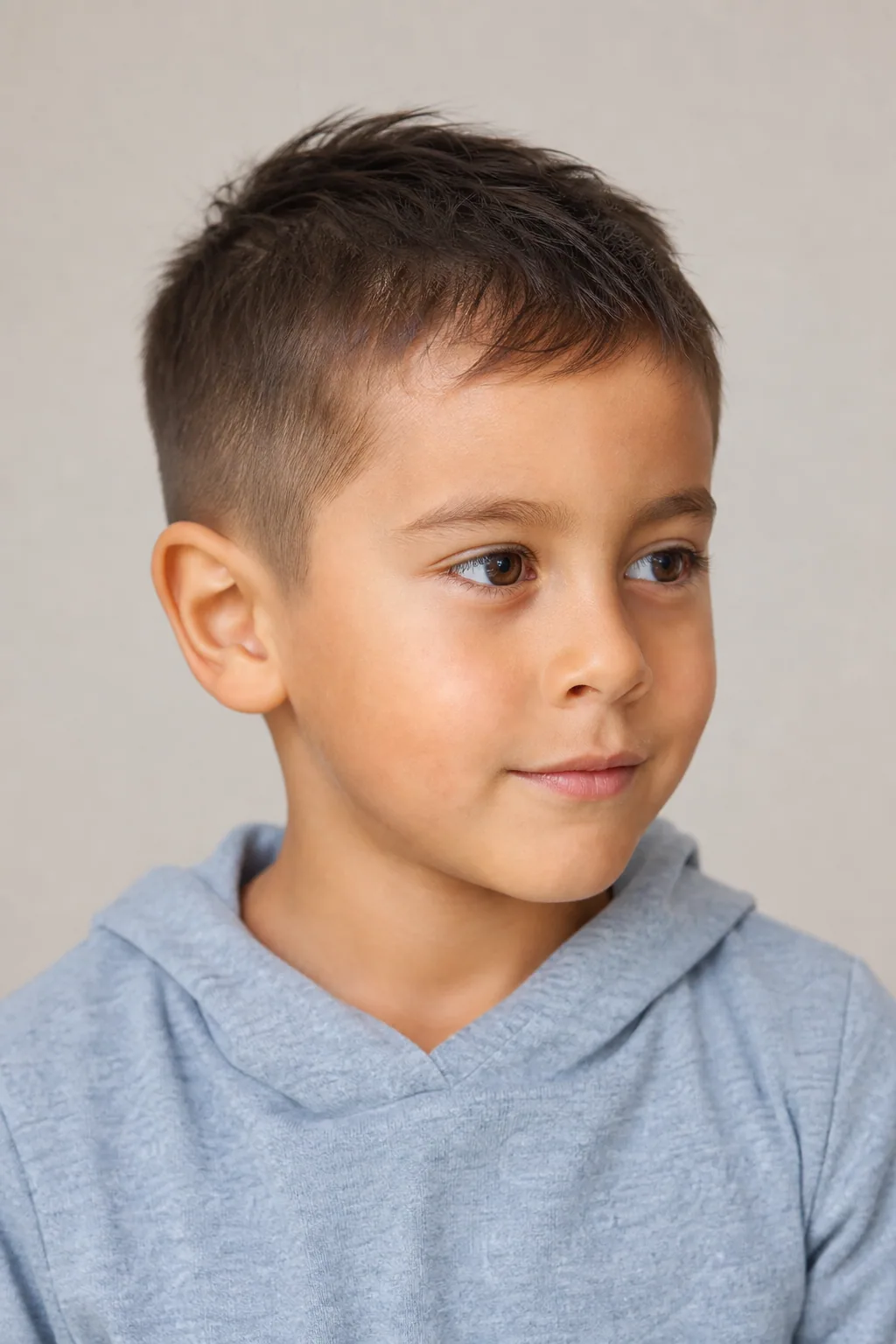 Seven-year-old boy with a short back and sides, top brushed forward