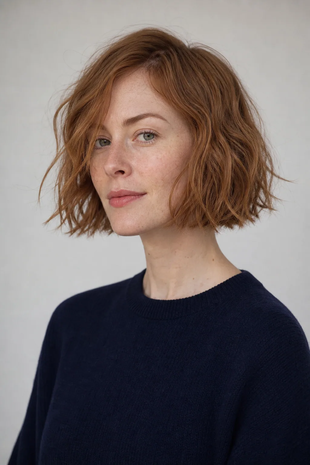 Short textured bob on fine wavy auburn hair