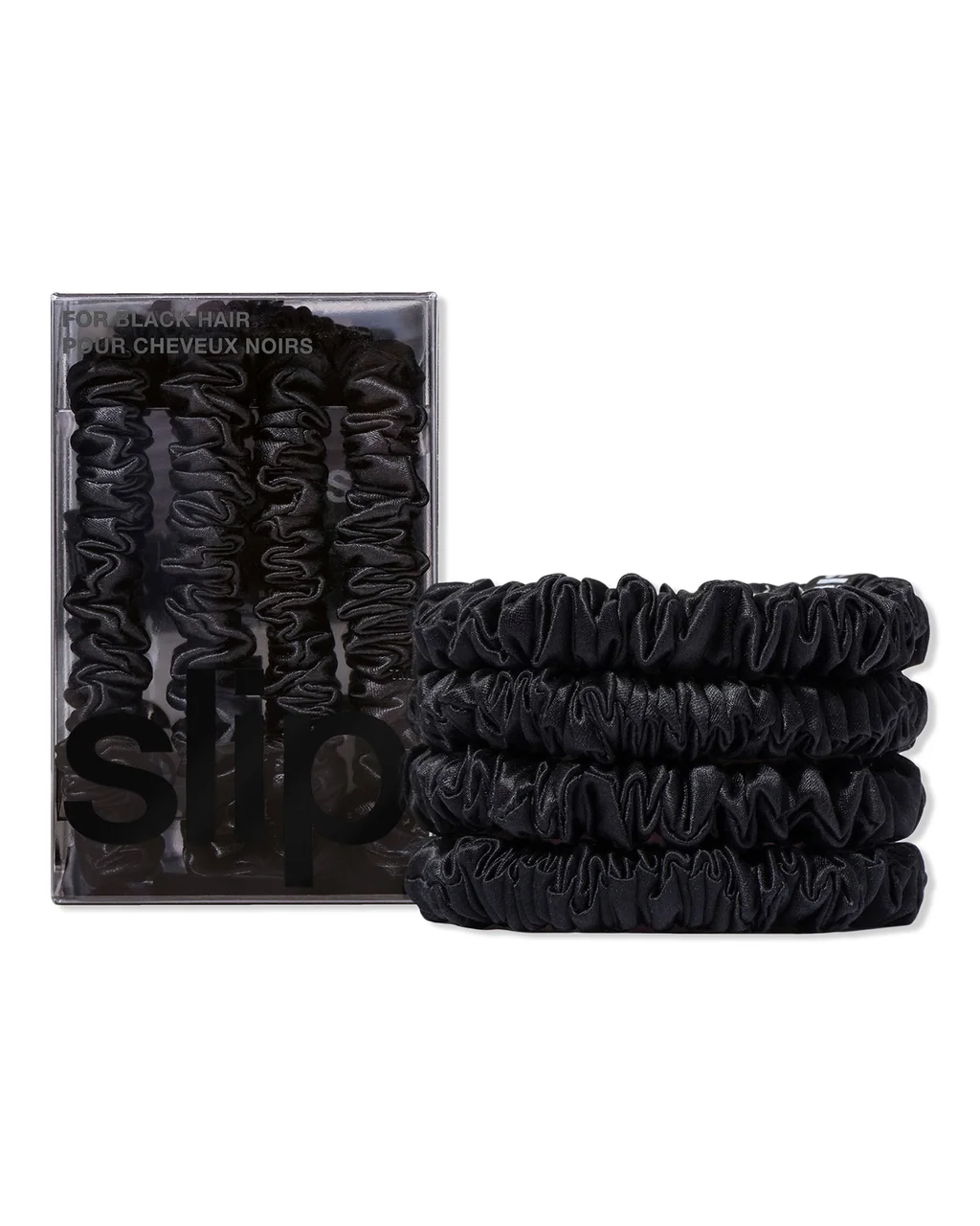 Slip Pure Silk Skinny Scrunchies in black, silk hair ties for fine hair