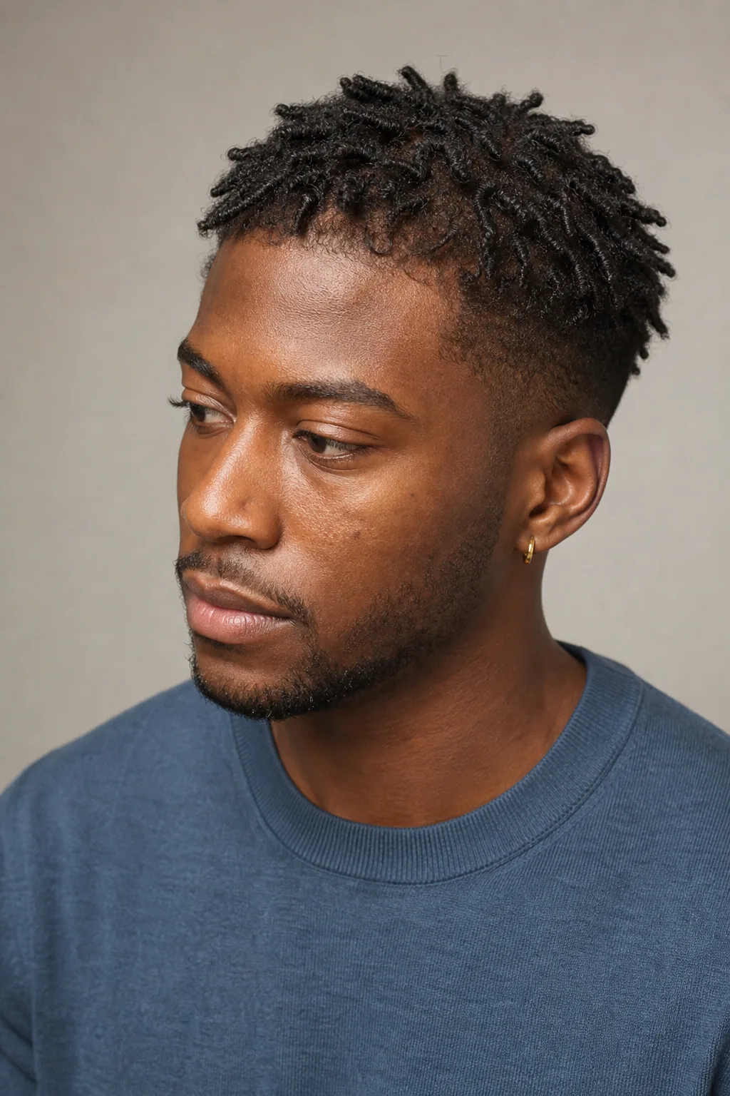Short sponge twists on a man with thin coily hair