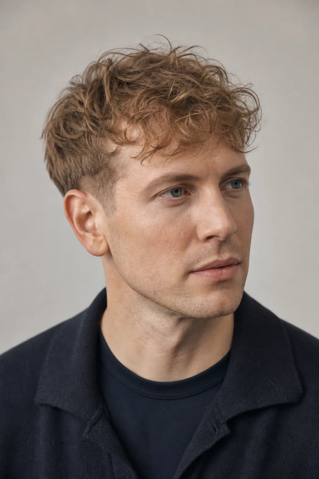 Textured crop on a man with thin wavy light-brown hair