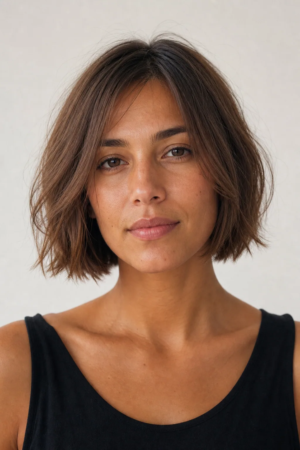 Textured ear-length bob with point-cut ends air-dried on fine hair