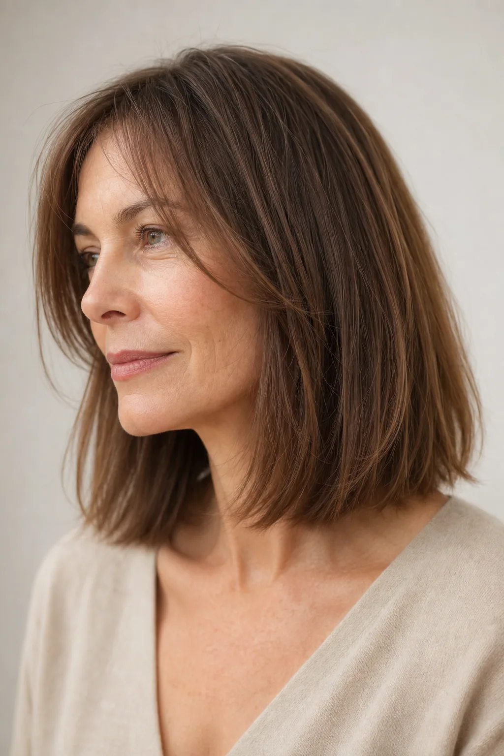 Textured lob with soft point-cut ends and subtle movement on fine hair