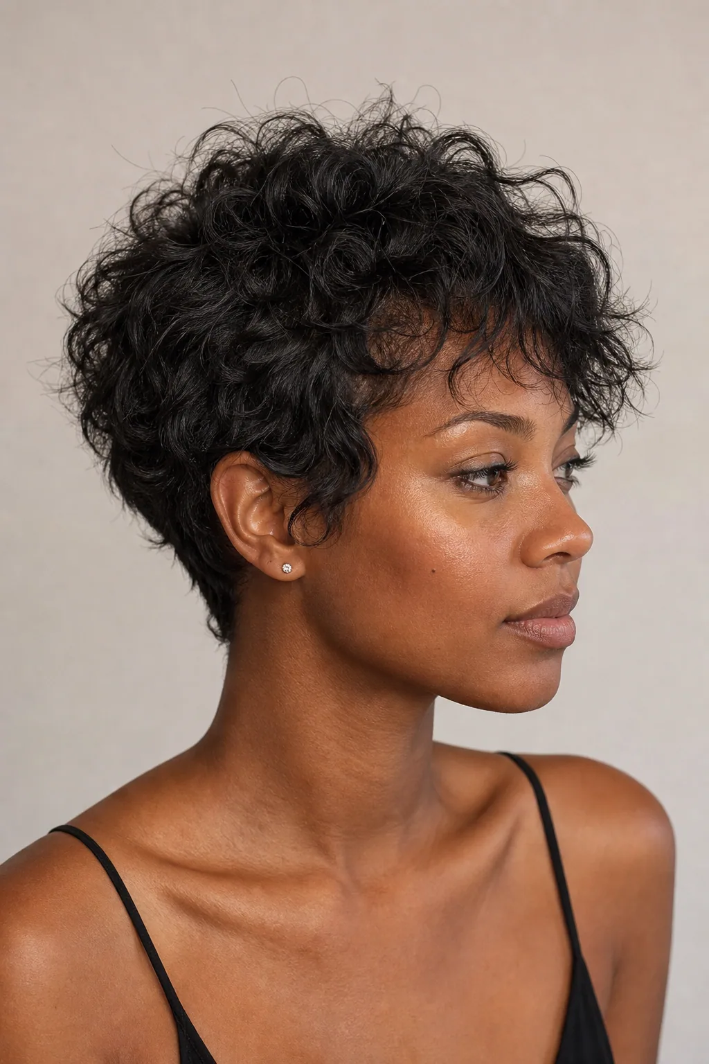 Tousled wavy pixie air-dried into a piled textured shape on fine wavy hair
