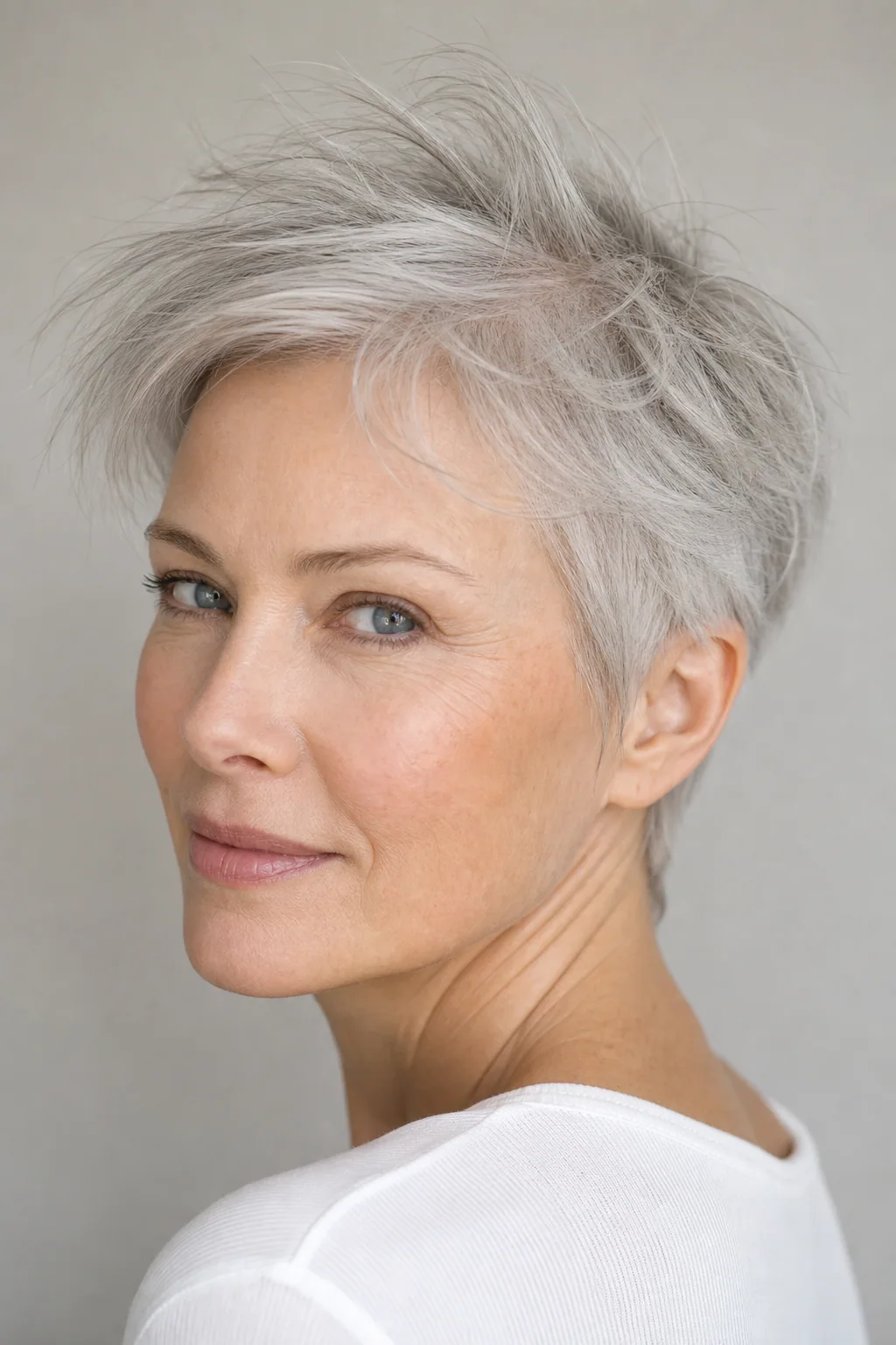 Wash-and-wear long pixie on fine hair air-dried with paste for an effortless look