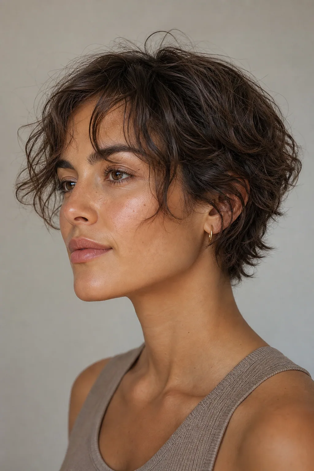 Wavy bixie with a natural bend scrunched into a soft tousled shape on fine hair